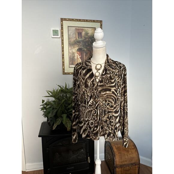 CH Chancelle Women Blouse Size 14 Collared V Neck Long Sleeve Open Front Button - Picture 2 of 10